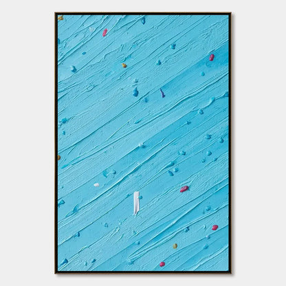 CANDY RAIN: Playful Blue Textured Abstract Impasto | hanging in living room, textured impasto wall art