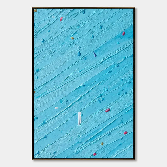 CANDY RAIN: Playful Blue Textured Abstract Impasto | hanging in living room, textured impasto wall art