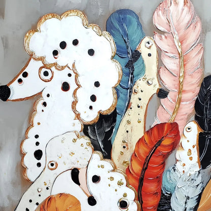 CANINE COUTURE: Whimsical Abstract Poodle and Feather Painting | rectangular format, hand-painted canvas edge