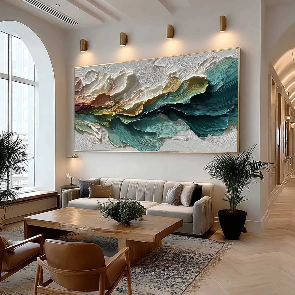 CANYON RHYTHM: Large Textured Abstract Impasto Landscape | textured impasto mood, soft natural light studio shot