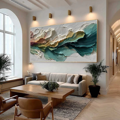 CANYON RHYTHM: Large Textured Abstract Impasto Landscape | textured impasto mood, soft natural light studio shot