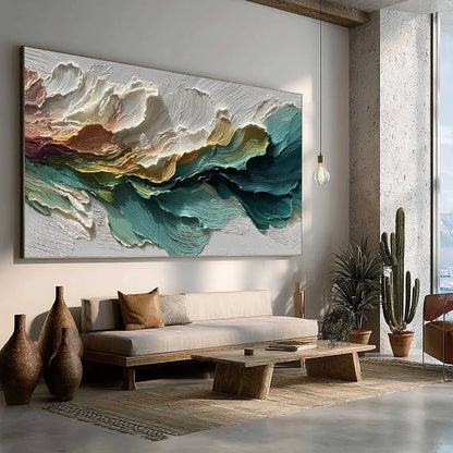 CANYON RHYTHM: Large Textured Abstract Impasto Landscape | beige palette, original office art