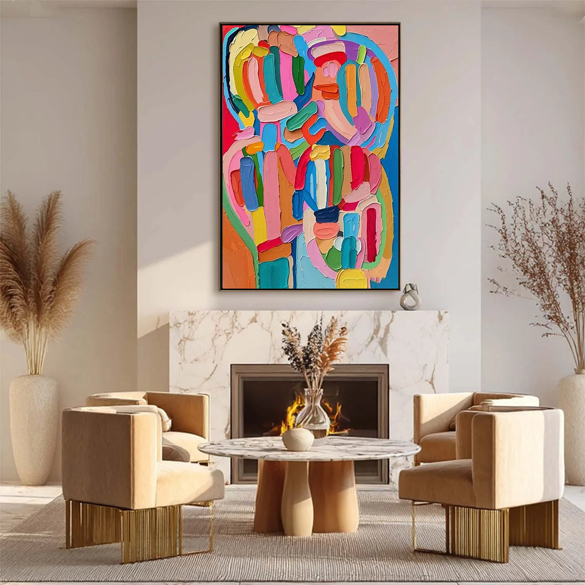 CARNIVAL ECHO: Impasto Abstract Colorful Painting | rectangular format, hand-painted canvas edge