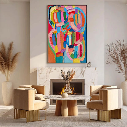 CARNIVAL ECHO: Impasto Abstract Colorful Painting | rectangular format, hand-painted canvas edge