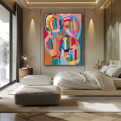 CARNIVAL ECHO: Impasto Abstract Colorful Painting | rolled canvas, ready for custom framing
