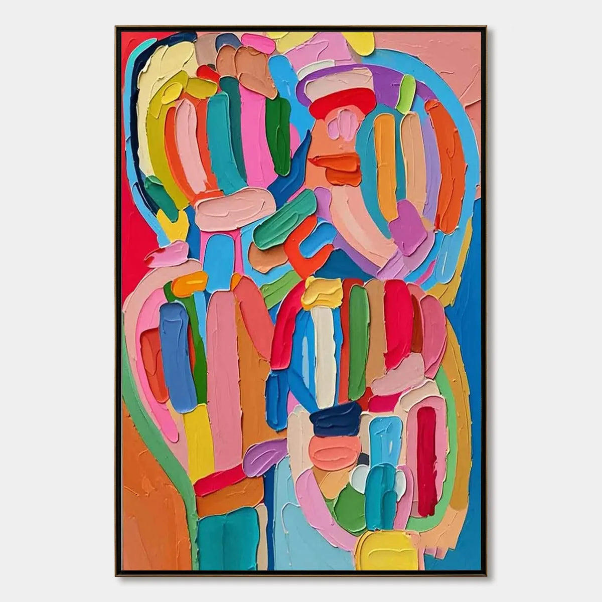 CARNIVAL ECHO: Impasto Abstract Colorful Painting | hanging in Impasto abstract colorful oil painting with vibrant carnival echoes; rich palette-knife work in saturated tones creates joyful, energe...