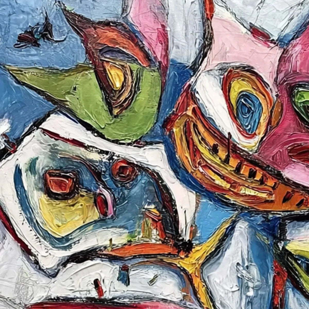 CARNIVAL OF SMILES: Large Colorful Abstract Impasto Wall Art | rectangular format, hand-painted canvas edge