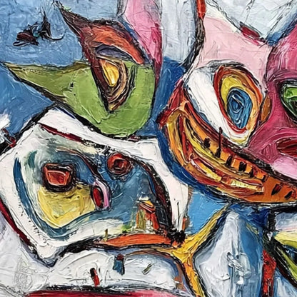 CARNIVAL OF SMILES: Large Colorful Abstract Impasto Wall Art | rectangular format, hand-painted canvas edge