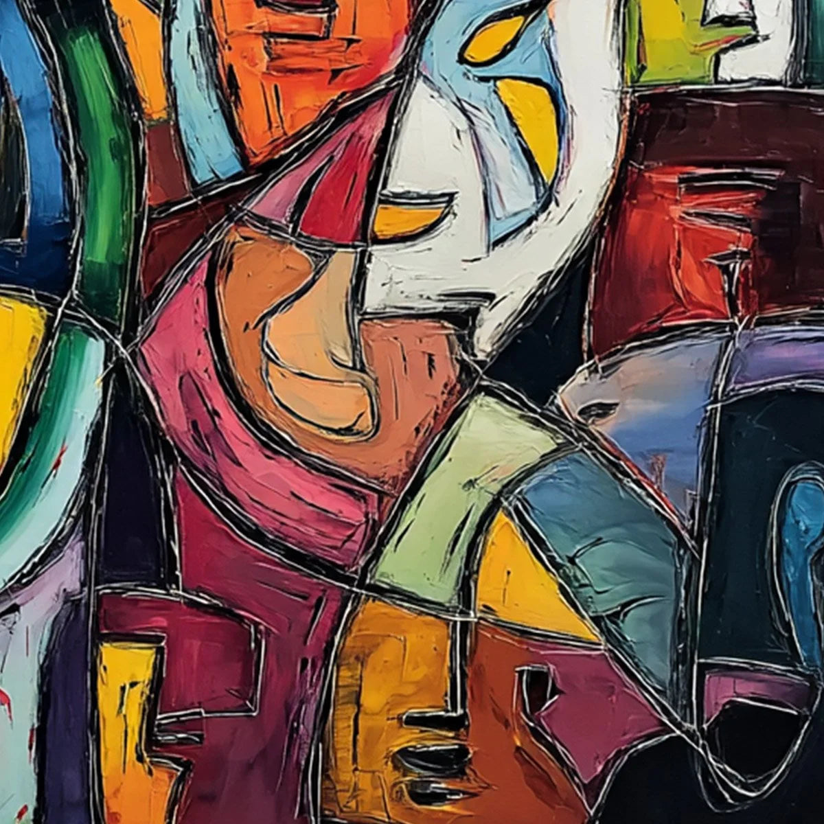 CARNIVAL OF SOULS: Large Colorful Abstract Figurative | rectangular format, hand-painted canvas edge