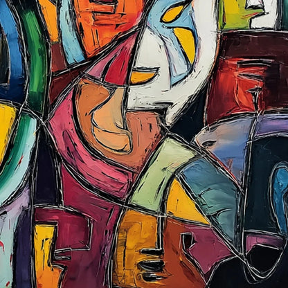 CARNIVAL OF SOULS: Large Colorful Abstract Figurative | rectangular format, hand-painted canvas edge