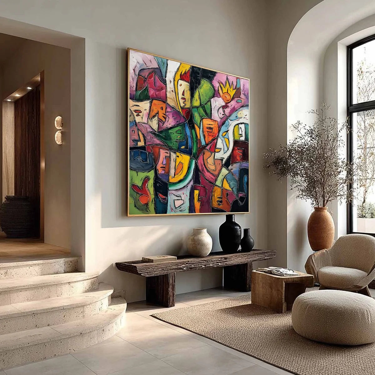 CARNIVAL OF SOULS: Large Colorful Abstract Figurative | beige palette, original office art