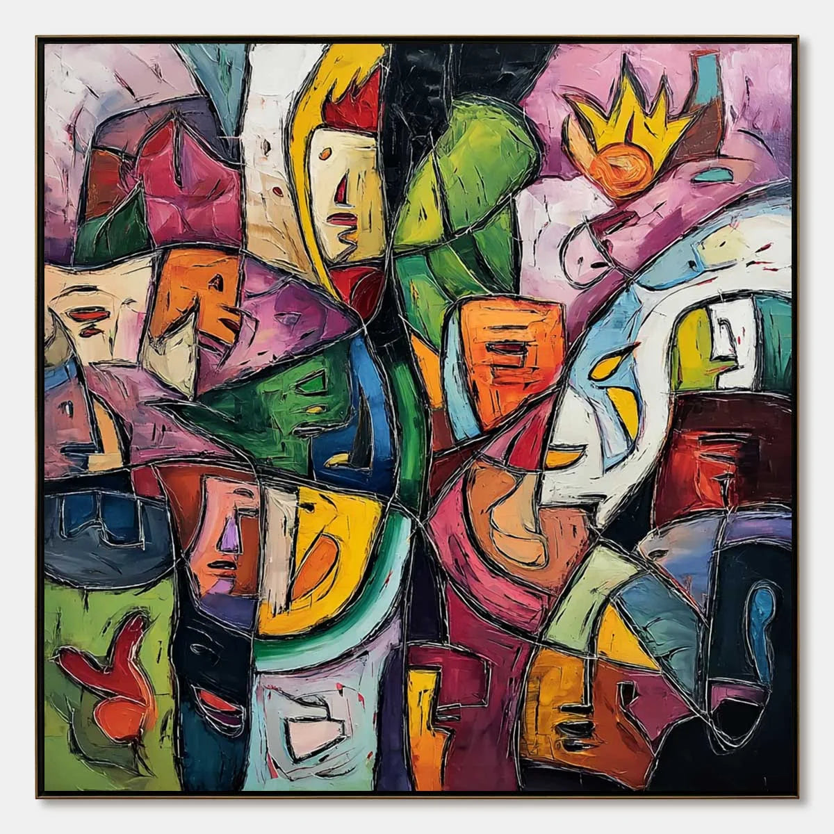 CARNIVAL OF SOULS: Large Colorful Abstract Figurative | hanging in living room, abstract figurative wall art