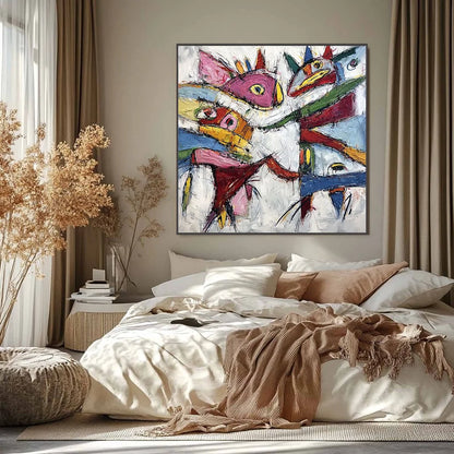 CARNIVAL OF SOULS: Large Colorful Abstract Impasto | black frame version on white wall