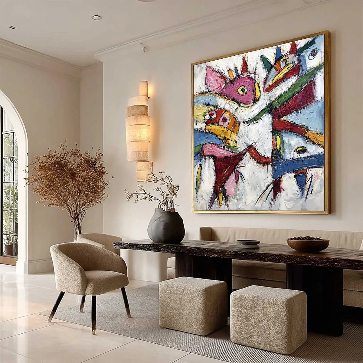CARNIVAL OF SOULS: Large Colorful Abstract Impasto | beige palette, original office art