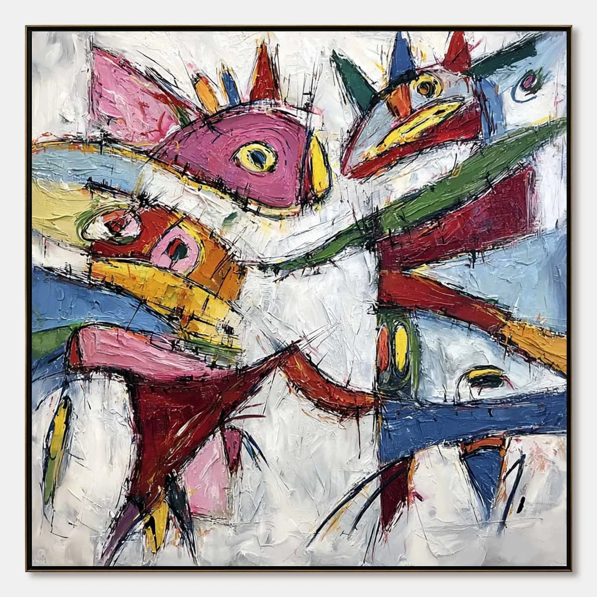 CARNIVAL OF SOULS: Large Colorful Abstract Impasto | hanging in living room, textured impasto wall art