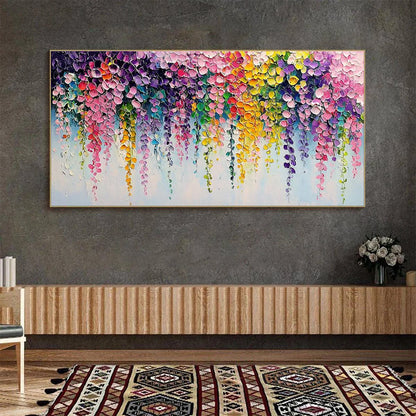 CASCADE OF COLOR: Textured Impasto Floral Oil Painting | textured impasto closeup, raised brushwork detail