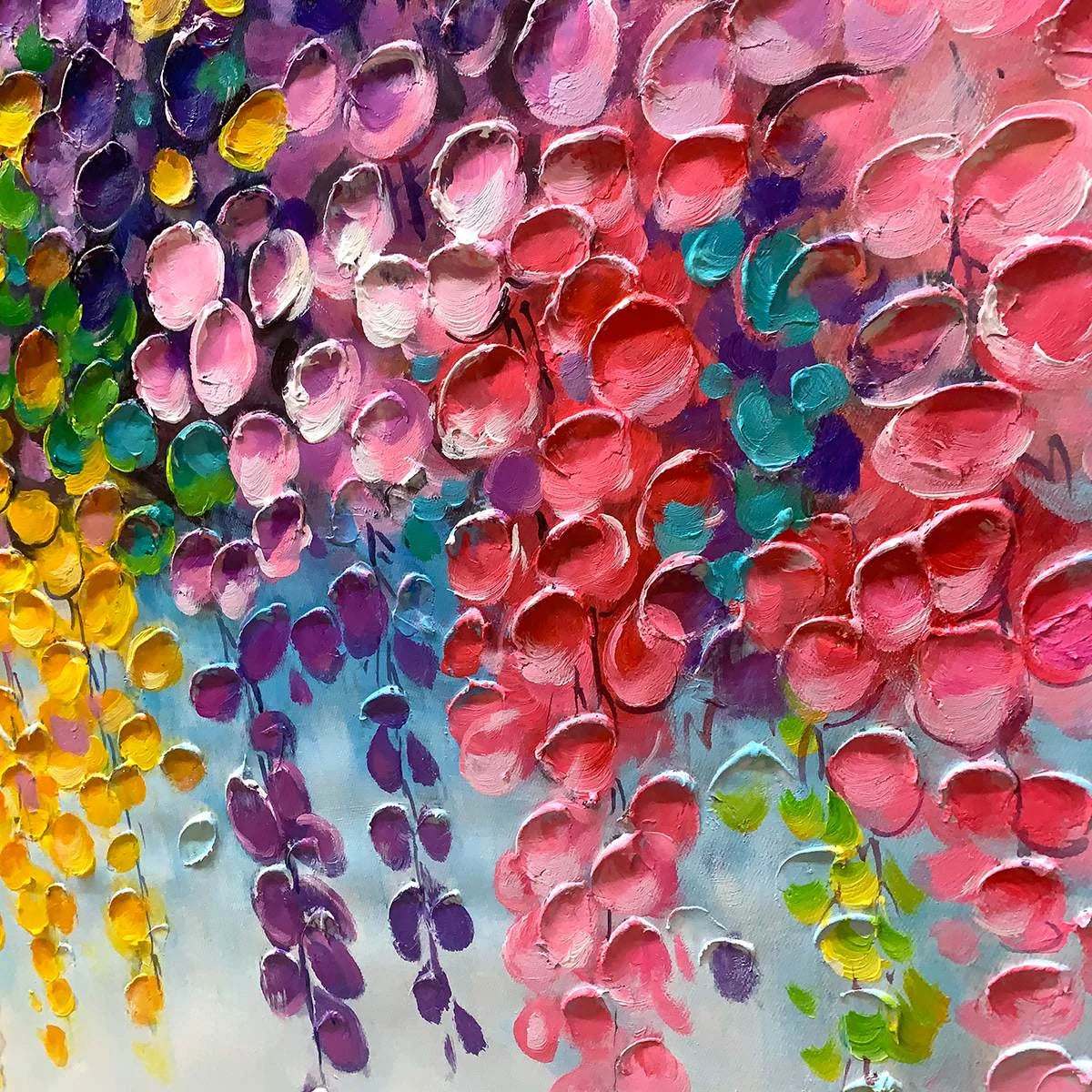 CASCADE OF COLOR: Textured Impasto Floral Oil Painting | rectangular format, hand-painted canvas edge