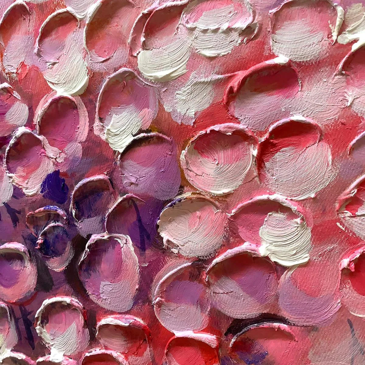 CASCADE OF COLOR: Textured Impasto Floral Oil Painting | black frame version on white wall
