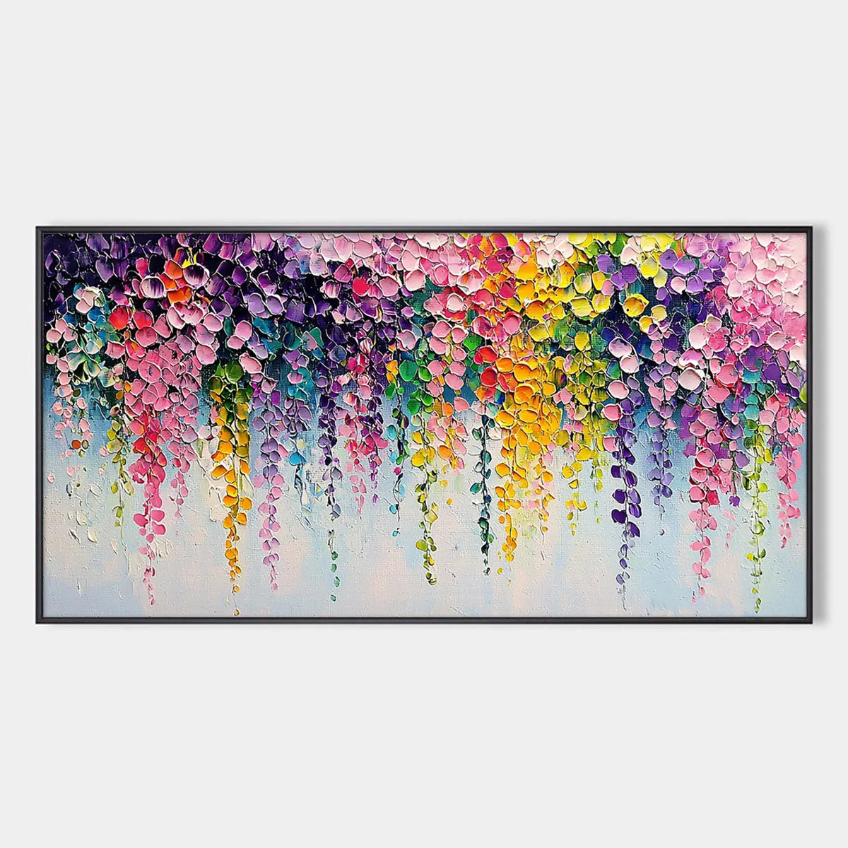 CASCADE OF COLOR: Textured Impasto Floral Oil Painting | hanging in living room, textured impasto wall art