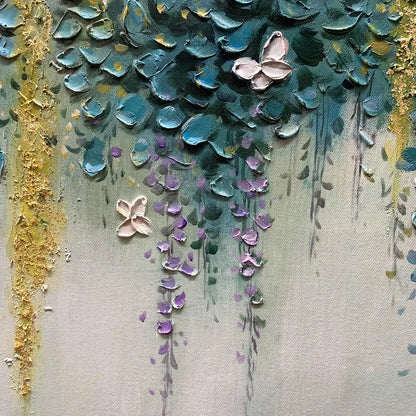 CASCADE: Panoramic Floral and Butterfly Oil Painting | rectangular format, hand-painted canvas edge