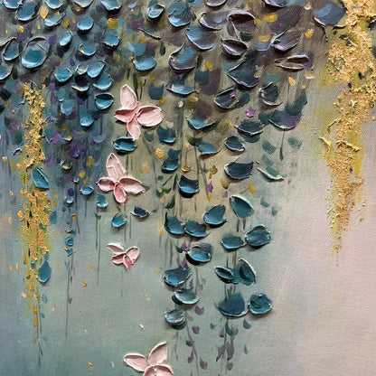 CASCADE: Panoramic Floral and Butterfly Oil Painting | rolled canvas, ready for custom framing