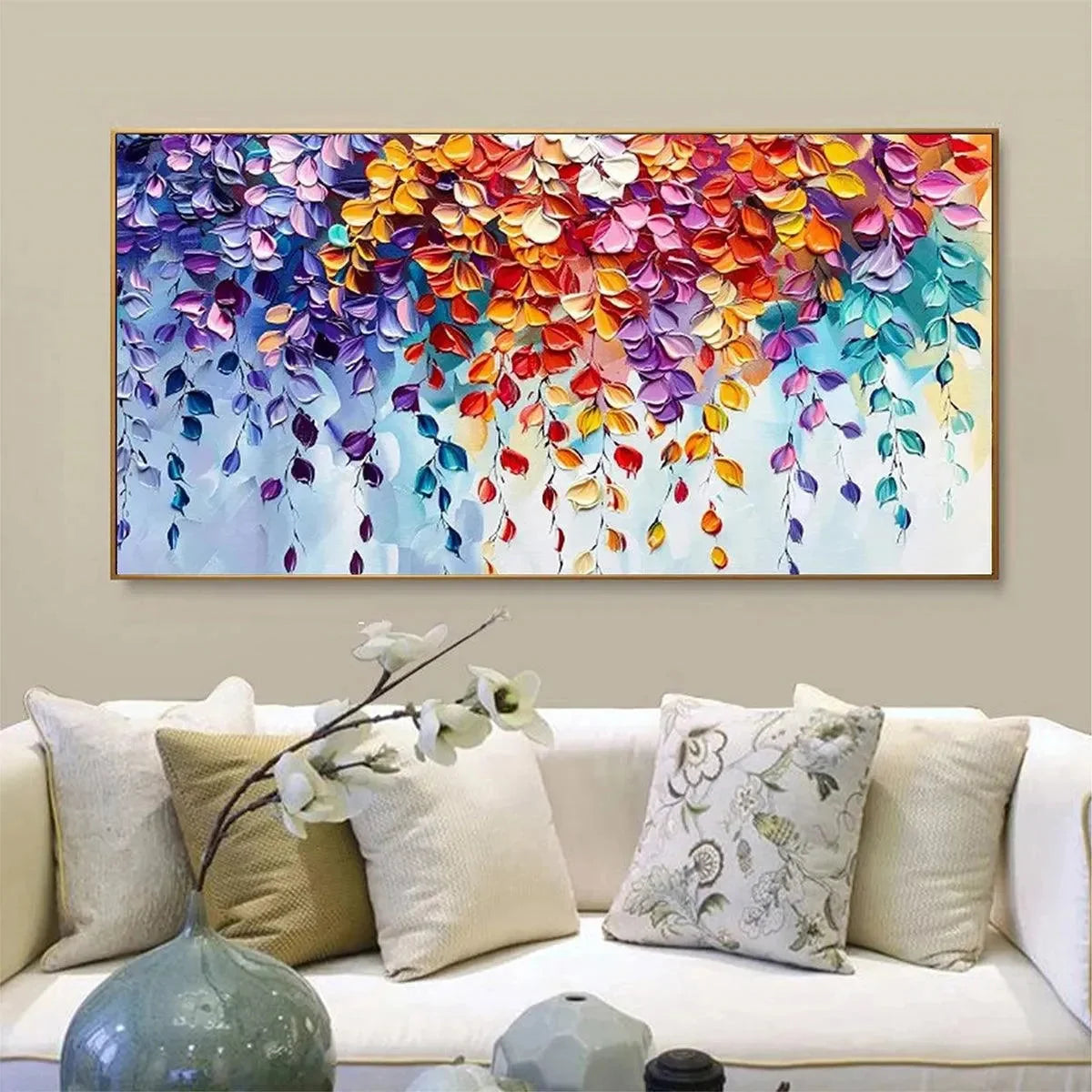CASCADING COLOR Textured Floral Painting | raised impasto brushwork closeup, palette knife