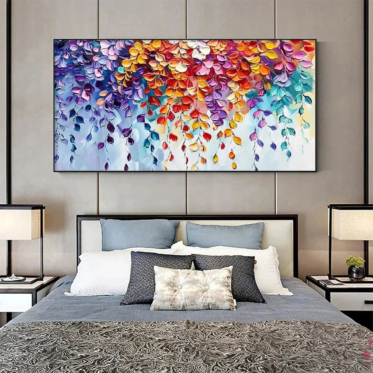 CASCADING COLOR Textured Floral Painting | colorful garden palette, square dining room art