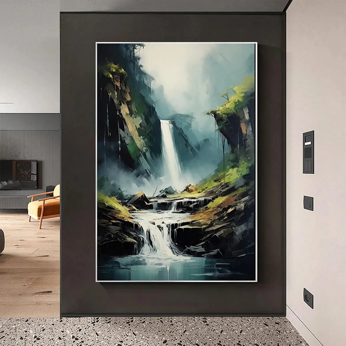 CASCADING MIST: Waterfall Landscape Nature Oil Painting | textured closeup, raised brushwork detail