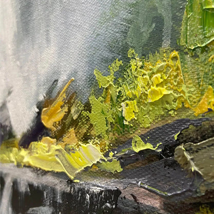 CASCADING MIST: Waterfall Landscape Nature Oil Painting | rolled canvas, ready for custom framing