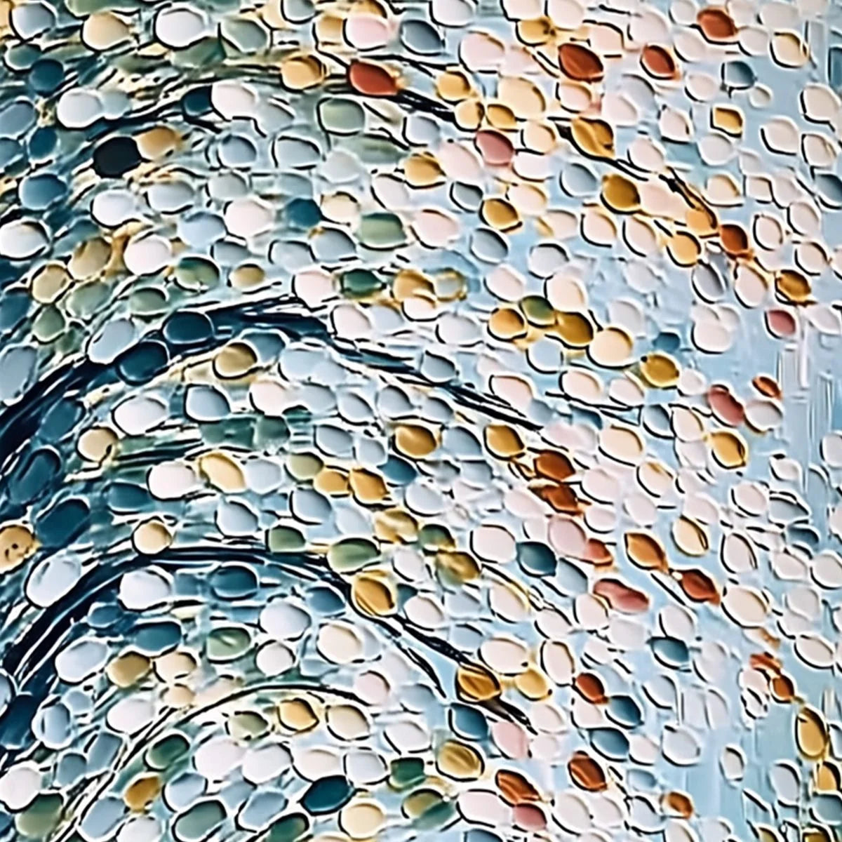 CASCADING PETALS: Heavy Texture Abstract Tree Impasto Painting | rectangular format, hand-painted canvas edge