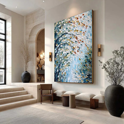 CASCADING PETALS: Heavy Texture Abstract Tree Impasto Painting | Abstract mood, soft natural light studio shot