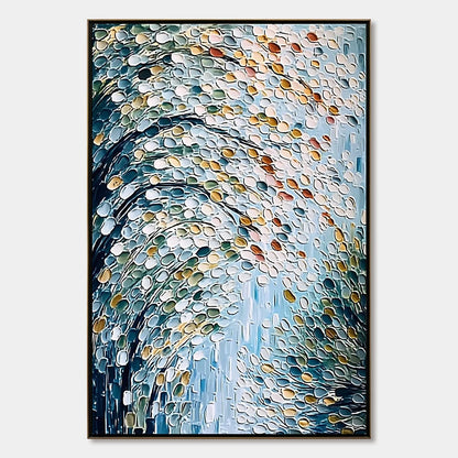 CASCADING PETALS: Heavy Texture Abstract Tree Impasto Painting | hanging in Heavy texture abstract tree impasto oil painting with cascading petals; thick palette-knife work in soft pink, white, and...