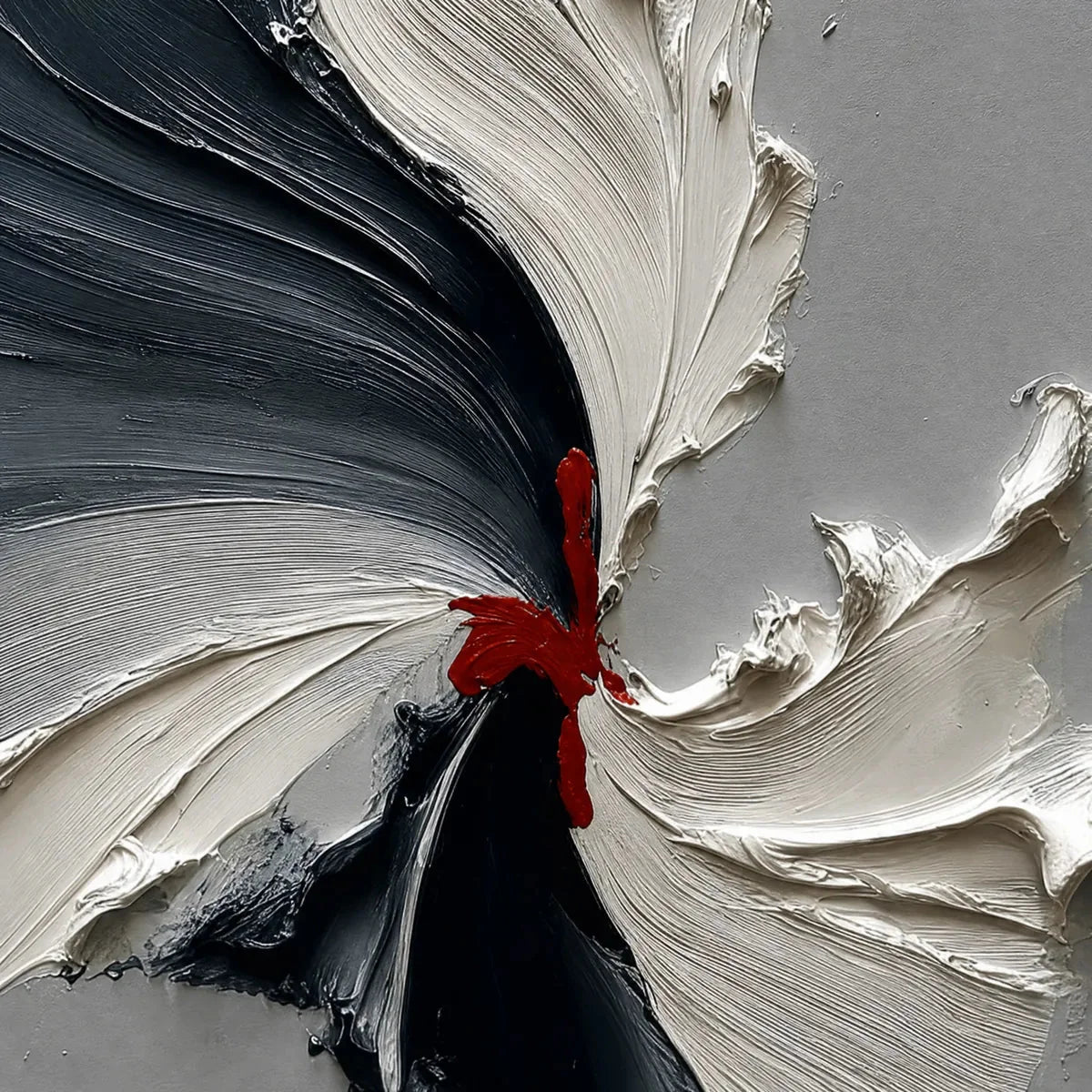 Catalyst: Grey & Black Textured Abstract Impasto Oil Painting | rectangular format, hand-painted canvas edge