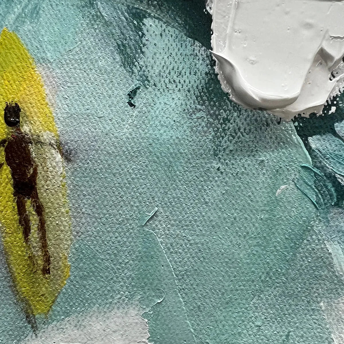CATCHING THE WAVE: Ocean Surfers Impasto Oil Painting on Canvas | rolled canvas, ready for custom framing