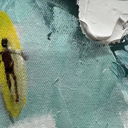 CATCHING THE WAVE: Ocean Surfers Impasto Oil Painting on Canvas | rolled canvas, ready for custom framing