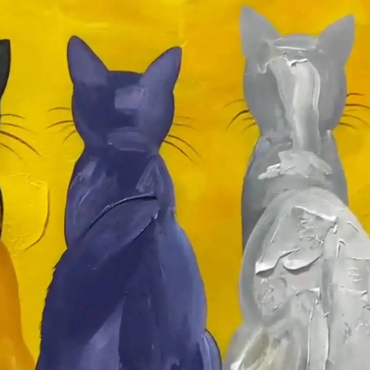 CATS IN A ROW: Whimsical Cat Painting, Textured Wall Art | rectangular format, hand-painted canvas edge