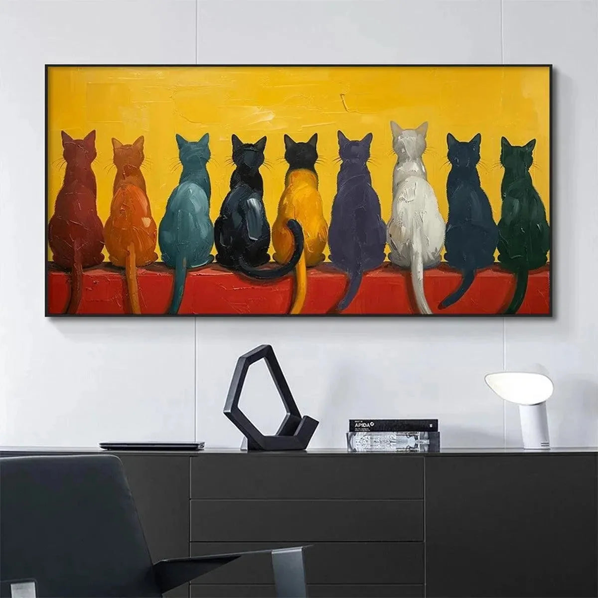 CATS IN A ROW: Whimsical Cat Painting, Textured Wall Art | beige palette, original bedroom art
