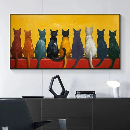 CATS IN A ROW: Whimsical Cat Painting, Textured Wall Art | beige palette, original bedroom art