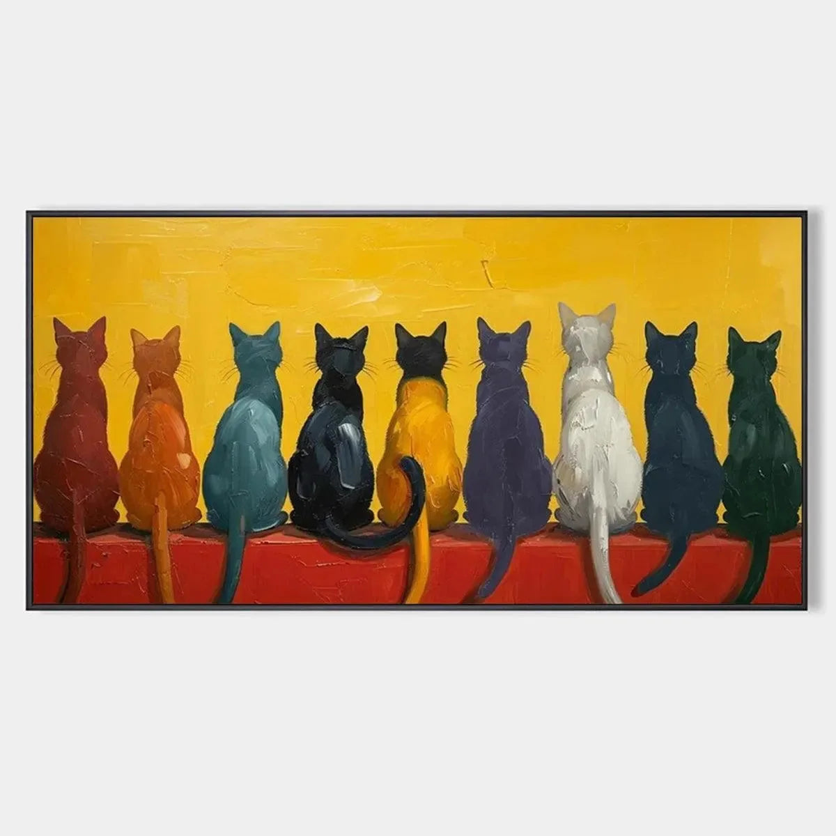 CATS IN A ROW: Whimsical Cat Painting, Textured Wall Art | hanging in living room, whimsical wall art