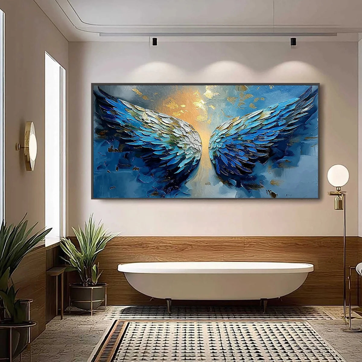 CELESTIAL ASCENSION: Textured Abstract Angel Wings | black frame version on white wall