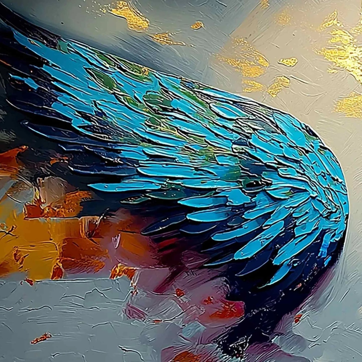 CELESTIAL ASCENT: Abstract Angel Wings Impasto Oil | rectangular format, hand-painted canvas edge