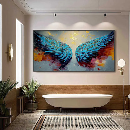 CELESTIAL ASCENT: Abstract Angel Wings Impasto Oil | black frame version on white wall