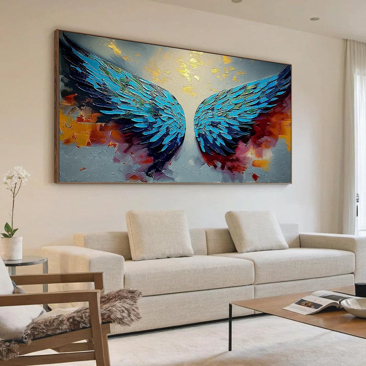 CELESTIAL ASCENT: Abstract Angel Wings Impasto Oil | abstract impasto mood, soft natural light studio shot