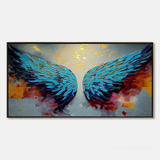 CELESTIAL ASCENT: Abstract Angel Wings Impasto Oil | hanging in bedroom, abstract impasto wall art