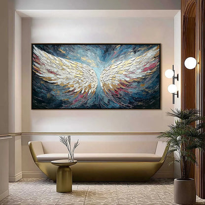CELESTIAL ASCENT: Heavily Textured Abstract Angel Wings | heavily textured closeup, raised brushwork detail