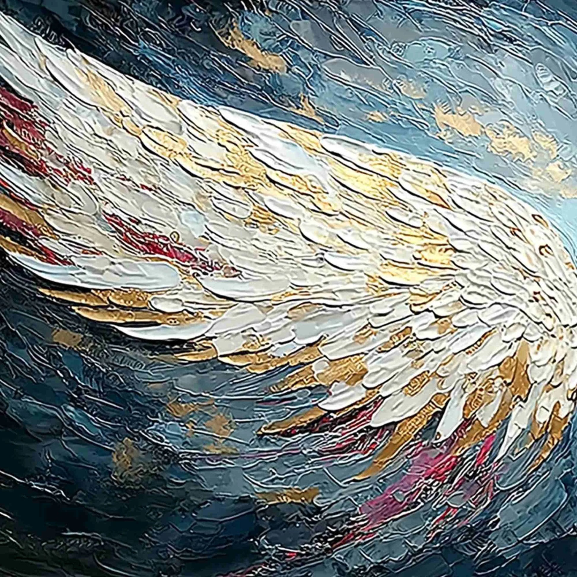CELESTIAL ASCENT: Heavily Textured Abstract Angel Wings | rectangular format, hand-painted canvas edge