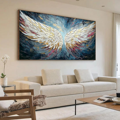 CELESTIAL ASCENT: Heavily Textured Abstract Angel Wings | heavily textured mood, soft natural light studio shot