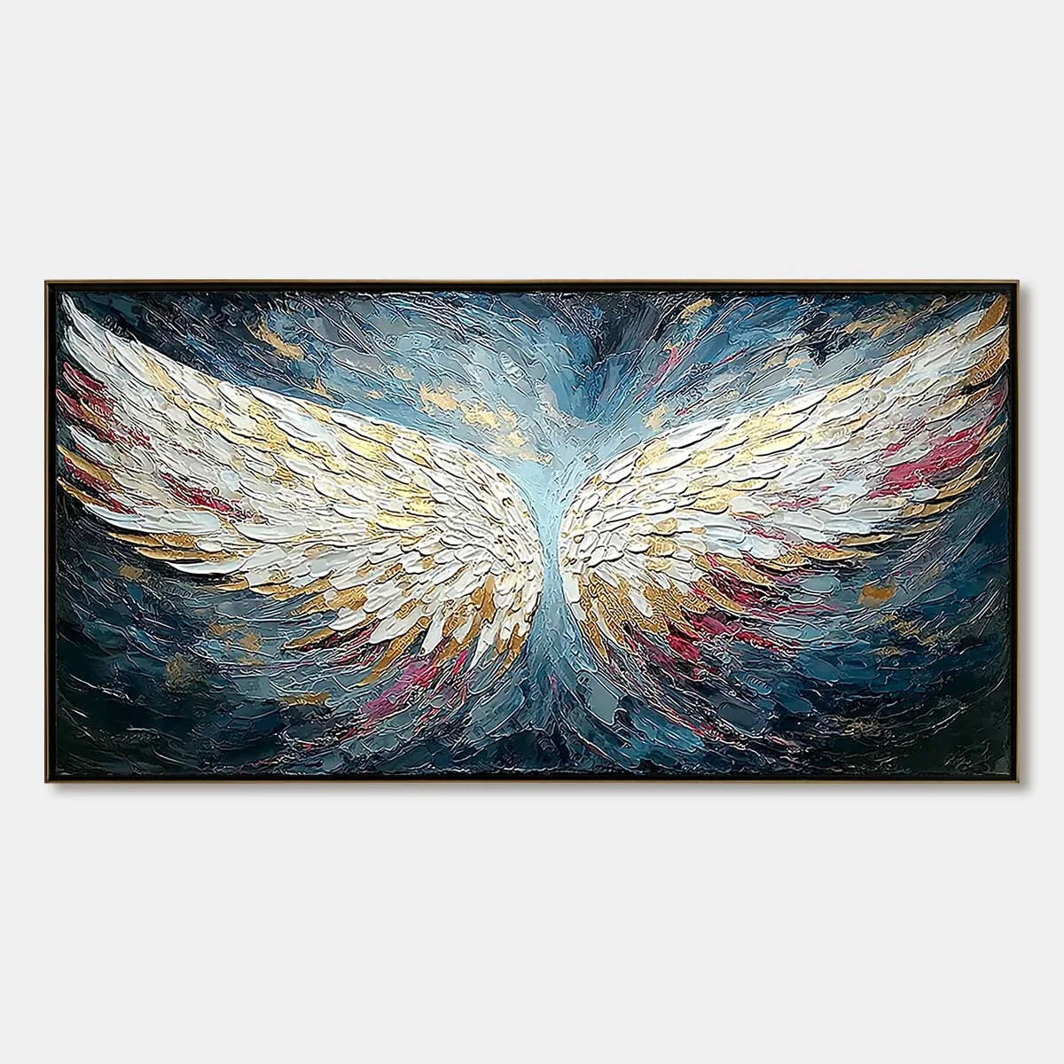 CELESTIAL ASCENT: Heavily Textured Abstract Angel Wings | hanging in bedroom, heavily textured wall art