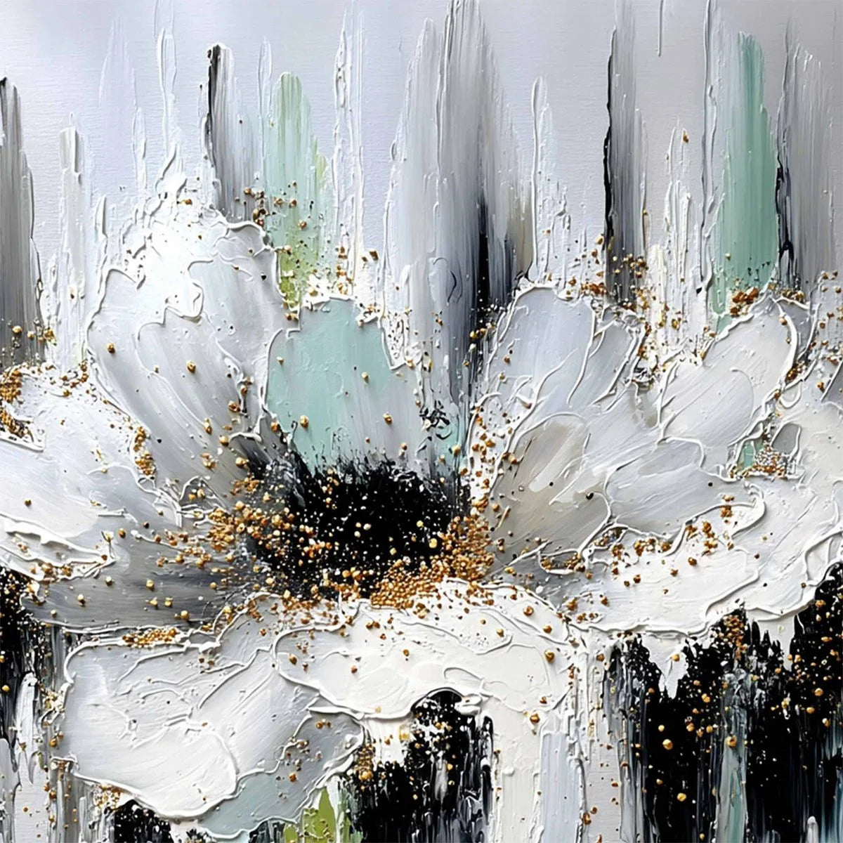 CELESTIAL BLOOM: Heavily Textured Abstract Floral | rectangular format, hand-painted canvas edge