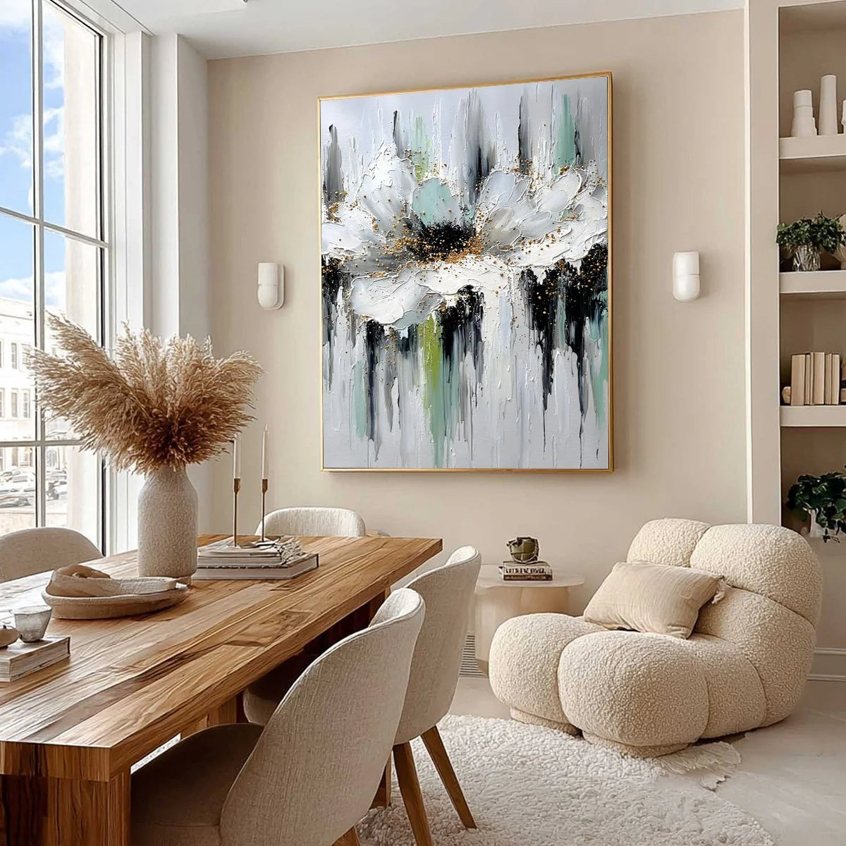 CELESTIAL BLOOM: Heavily Textured Abstract Floral | heavily textured mood, soft natural light studio shot